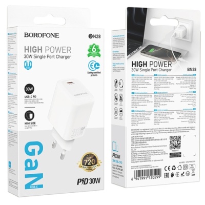 мережевий зарядний пристрій borofone bn28 1type-c/30w/pd (білий) 