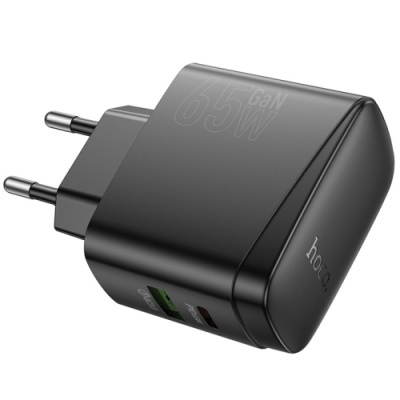 мережевий зарядний пристрій hoco cs63a 1usb/18w/qc3.0 + 1type-c/65w/pd (чорний) 