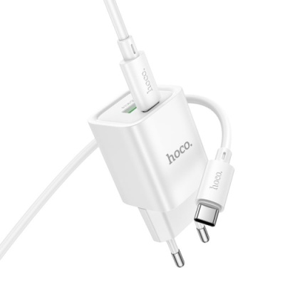 мережевий зарядний пристрій hoco c149a 1usb/18w/qc3.0 + 1type-c/30w/pd + (type-c - type-c) (бiлий) 