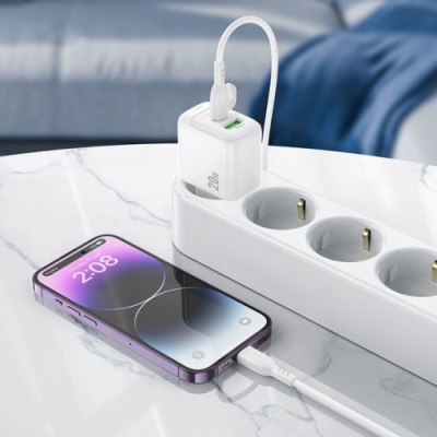 мережевий зарядний пристрій borofone bas44a 1usb/18w/qc3.0 + 1type-c/20w/pd (білий) 