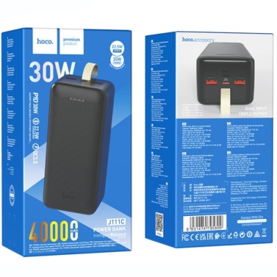 додаткова батарея power bank hoco j111c pd30w smart charge 40000 mah (чорний) 