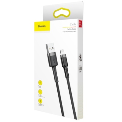 кабель baseus cafule usb - lightning 2.4a/1m (calklf-bg1) (black-grey) 