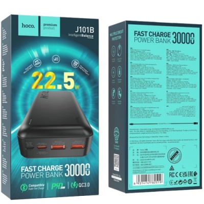 додаткова батарея power bank hoco j101b astute pd20w+qc3.0 22.5w 30000 mah (чорний) 