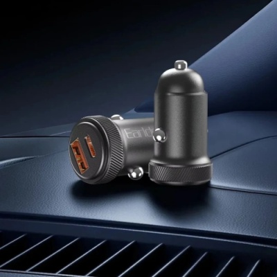 Автомобільний зарядний пристрій Earldom ES-CC41 Aluminium 30W 1USB/QC3.0 + 1Type-C/PD (Чорний)