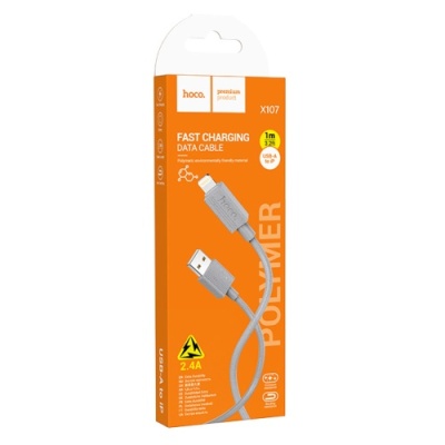 кабель hoco x107 usb - lightning 2.4a/1m (сірий) 