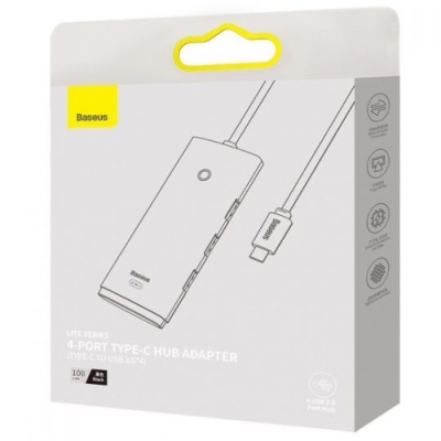 usb hub baseus lite series 4-port (type-c to usb3.0*4) (wkqx030401) 1m black 