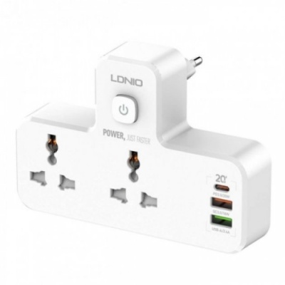 мережевий перехідник із нічником ldnio sc2311 2 port/1pd/1 qc 3.0/1 usb/ 2 psocket/ led lamp (white) 
