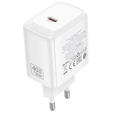 мережевий зарядний пристрій borofone bn33 pd40w (1type-c) (білий) 