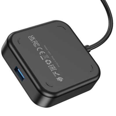 usb hub hoco hb31 easy 4-in-1 converter (type-c to usb3.0+usb2.0*3) 0,2m. black 