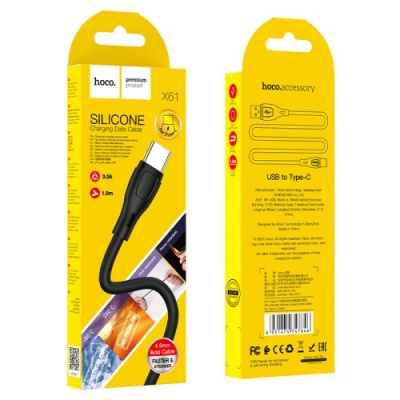 кабель hoco x61 silicone usb - type-c 3.0a/1m (чорний) 