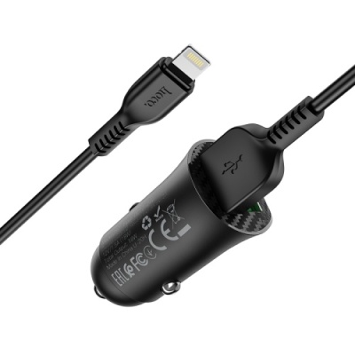 Автомобільний Зарядний Пристрій Hoco Z39 Farsighted 2USB/18W/QC3.0 + (USB - Lightning) (Чорний)