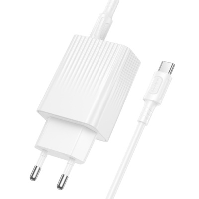 мережевий зарядний пристрій borofone bas76a 1usb/18w/qc3.0 + 1type-c/30w/pd + (type-c - type-c) (білий) 
