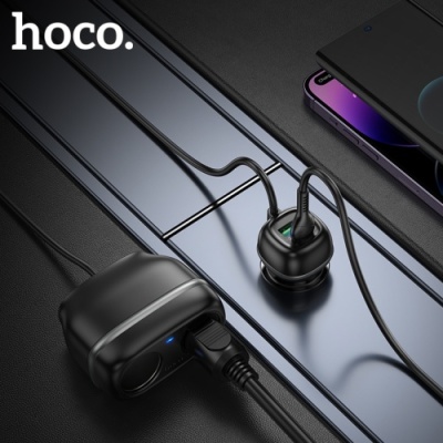 Розгалужувач прикурювача HOCO Z59 PD30W+QC3.0 (2 роз'єми прикурювача/1USB/1Type-C) (Чорний)