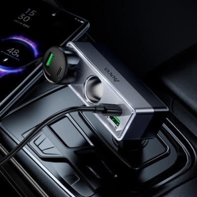 Розгалужувач прикурювача Hoco Z65B PD48W+QC3.0 (2 роз'єми прикурювача/1USB/1Type-C) (чорний)