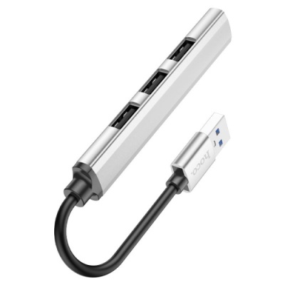 usb hub hoco hb26 4-in-1 adapter (usb to usb3.0+usb2.0*3) (сріблястий) 