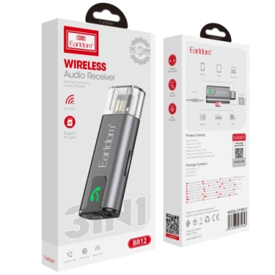Bluetooth аудіо ресівер Earldom ET-BR12 BT5.3/USB/3,5mm/TF Card (Чорний)