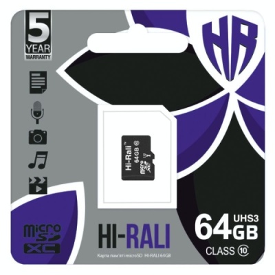 карта пам'яті hi-rali microsdxc 64gb uhs-3 10 class (чорний) 