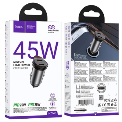 Автомобільний Зарядний Пристрій Hoco NZ16B PD45W (2Type-C) (сірий)