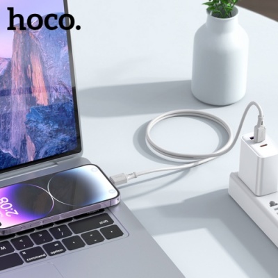 кабель hoco x101 silicone (pd) type-c - lightning 27w/1m (сірий) 