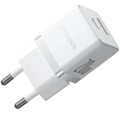мережевий зарядний пристрій baseus palm fast charger (p10111608213-00) 1usb/qc3.0 + 1type-c/pd 20w (білий) 