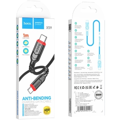 кабель hoco x59 victory type-c - type-c pd60w/3.0a/1m (чорний) 