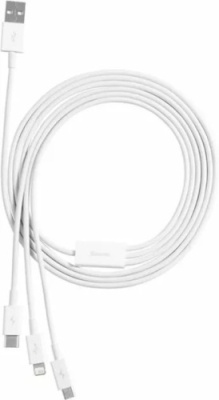 кабель baseus superior series fast charging 3in1 usb - (lightning+microusb+type-c) (camltys-02) 3.5a/1.5m (white) 