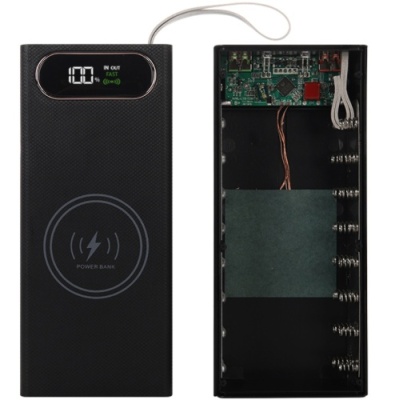 корпус multi-powerbank l16, під елементи 18650 до 16 шт, 22.5+15w, з бездротовою зарядкою та ліхтарем, чорний 