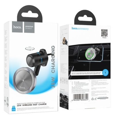 Автотримач Hoco HW6 з безпровідним зарядним пристроєм (Сірий)