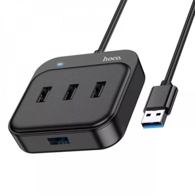 usb hub hoco hb31 easy 4-in-1 converter (usb to usb3.0+usb2.0*3) 1,2m. black 