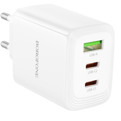 мережевий зарядний пристрій borofone bn32 1usb/18w/qc3.0 + 2type-c/65w/pd (білий) 