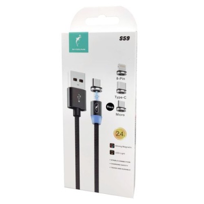 кабель skydolphin s59v magnetic usb - microusb 2.4a/1m (чорний) 