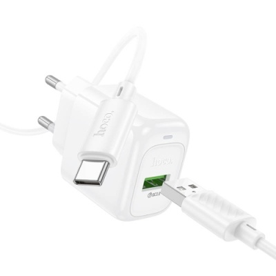 мережевий зарядний пристрій hoco cs52a 1usb/18w/qc3.0 + (usb - type-c) (білий) 