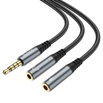кабель aux hoco splitter upa21 2-in-1 3.5 male to 2 female 0.25m (сiрий) 