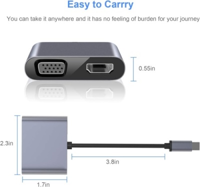 usb hub адаптер xo hub001 type-c pd / usb 3.0 / hdmi / vga 