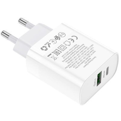 мережевий зарядний пристрій hoco nt9 1usb/18w/qc3.0 + 1type-c/20w/pd (білий) 