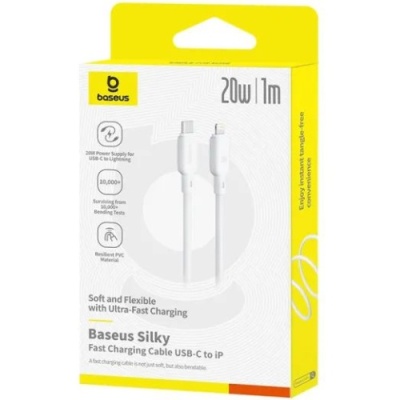 кабель baseus silky series fast charging type-c - lightning 20w/1m (p10377700213-00) (white) 