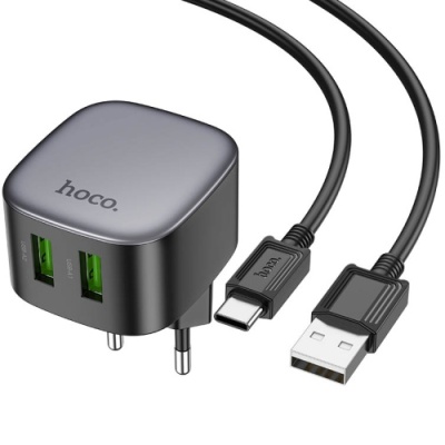 мережевий зарядний пристрій hoco cs34a 2usb/18w/qc3.0 + (usb - type-c) (чорний) 