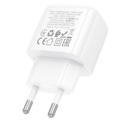 мережевий зарядний пристрій hoco cs52a 1usb/18w/qc3.0 (білий) 