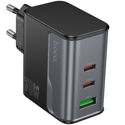 мережевий зарядний пристрій hoco cs75a 1usb/18w/qc3.0 + 2type-c/70w/pd (чорний) 