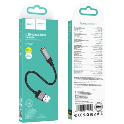 перехідник hoco upa32d usb - jack 3.5 (чорний) 