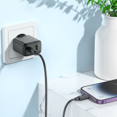 мережевий зарядний пристрій hoco cs23a 1usb/18w/qc3.0 + 1type-c/30w/pd (чорний) 