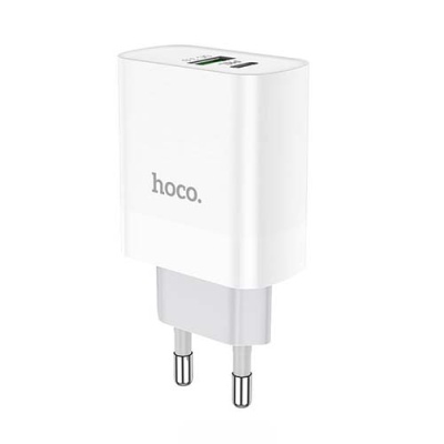 мережевий зарядний пристрій hoco c80a 1usb/18w/qc3.0 + 1type-c/20w/pd (білий) 