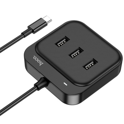 usb hub hoco hb31 easy 4-in-1 converter (type-c to usb3.0+usb2.0*3) 0,2m. black 