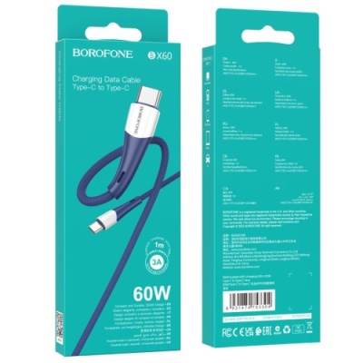 кабель borofone bx60 superior type-c - type-c (pd) 60w 3.0a/1m (синій) 