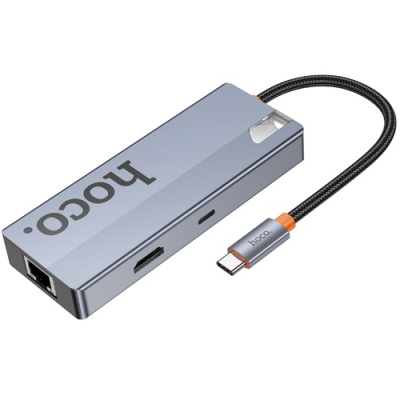 usb hub hoco hb51 type-c 6-in-1 (hdtv+rj45-100mbps+pd+usb3.0*3) (сірий) 