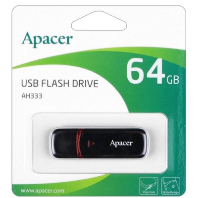 usb флеш-накопичувач apacer ah333 64gb (чорний) 