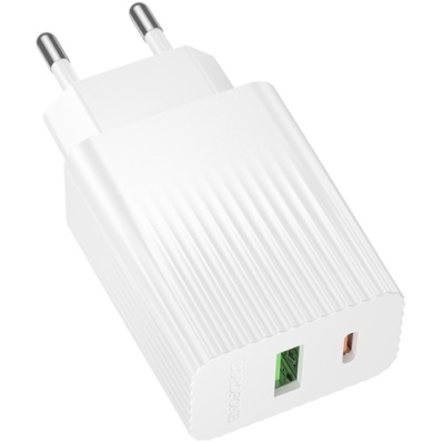 мережевий зарядний пристрій borofone bas76a 1usb/18w/qc3.0 + 1type-c/30w/pd (білий) 