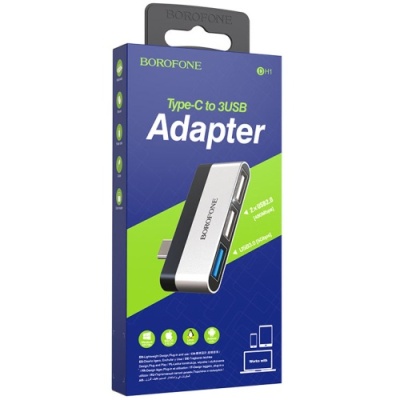 usb hub type-c borofone dh1 type-c to 3usb silver black 