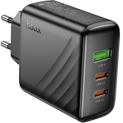 мережевий зарядний пристрій hoco cs26a pd45w+ qc3.0 (1usb/2type-c/3a) (чорний) 