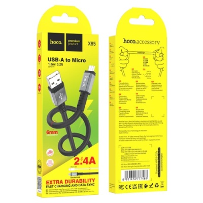 кабель hoco x85 strength usb - microusb 2.4a/1m (чорний) 